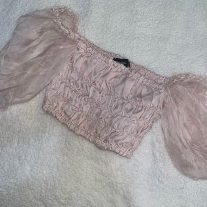 Blush pink puffy sleeve crop top